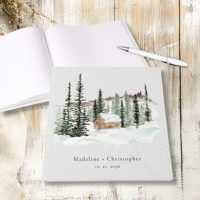 Livro De Visitas Casamento Rustic Winter Pine Tree Cabin (Criador carregado)