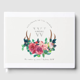 Livro De Visitas Casamento Rústico Boho com Flores Vermelhas e Galh