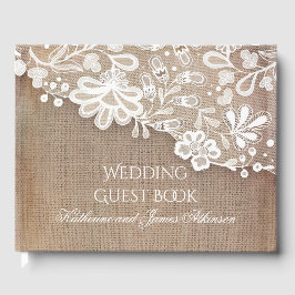 Livro De Visitas Casamento Rústico de Lace e Burlap