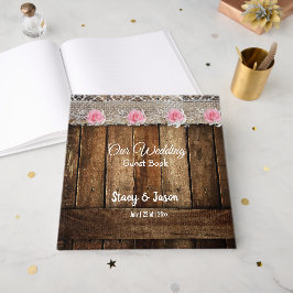 Livro De Visitas Casamento Rústico de Madeira e rendas