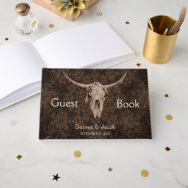 Livro De Visitas Casamento Rústico Elegante Crânio de Touro Ocident
