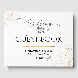 Livro De Visitas Casamento Simples Branco e Dourado Minimalista