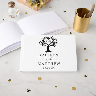 Livro De Visitas Casamento Simples de Árvores do Coração em Mono