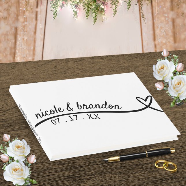 Livro De Visitas Casamento Simples de Coração Branco e Preto (Simple White & Black Heart Wedding Guest Book)