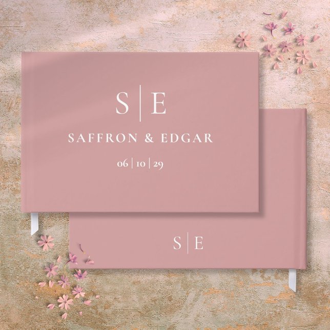 Livro De Visitas Casamento Simples de Monograma, Rosa-Rosa Dusty (Dusty Rose Pink Simple Monogram Wedding Guest Book)