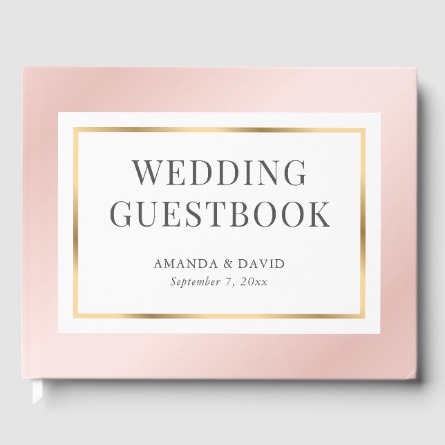 Livro De Visitas Casamento Simples e Dourado Elegante Rosa (Frente)