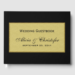 Livro De Visitas Casamento simples, preto e ouro, de luxo elegante