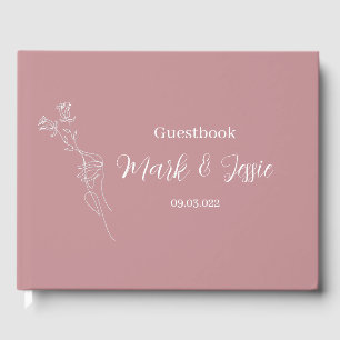 Livro De Visitas Casamento Simples Rosa e Branco
