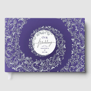 Livro De Visitas Casamento tema damasco Elegante Roxo