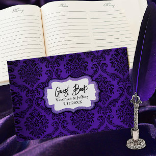 Livro De Visitas Casamento tema damasco Gótico Distante Roxo e Pret