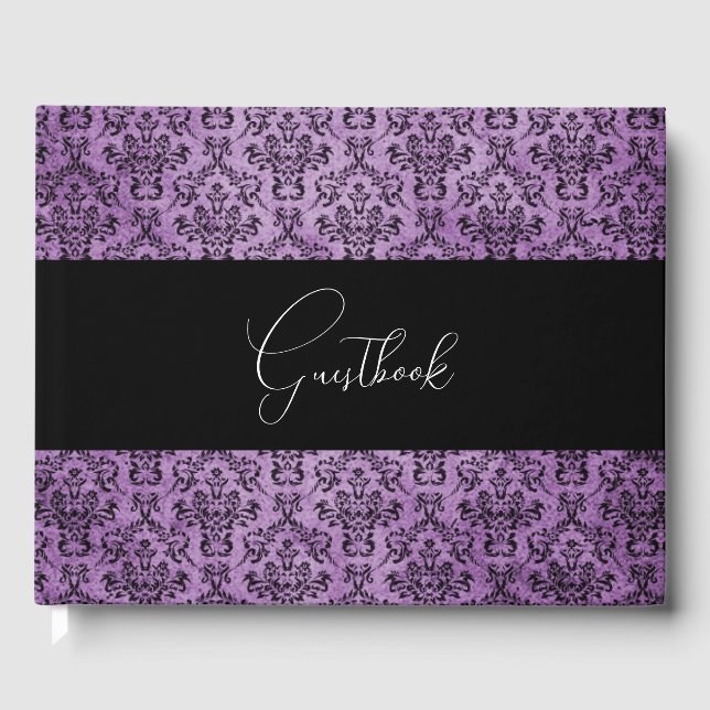 Livro De Visitas Casamento tema damasco Gótico Roxo (Frente)