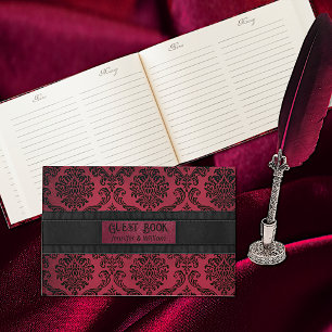 Livro De Visitas Casamento tema damasco preto e vermelho gótico em