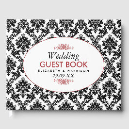 Livro De Visitas Casamento tema damasco vermelho, preto e branco