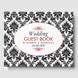 Livro De Visitas Casamento tema damasco vermelho, preto e branco