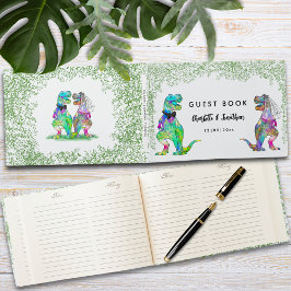 Livro De Visitas Casamento Temático de Dinossauro Colorido