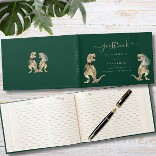Livro De Visitas Casamento Temático de Dinossauros Verde
