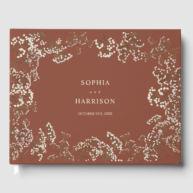 Livro De Visitas Casamento Terracotta de Respiração do Bebê Rustico (Frente)