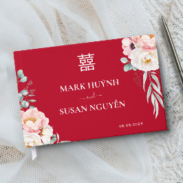 Livro De Visitas Casamento Tradicional Chinês Peony (VERMELHO)