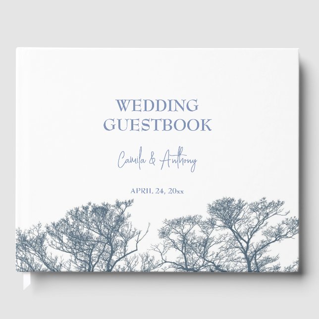 Livro De Visitas Casamento Tropical Boho de Árvores Azuis (Frente)