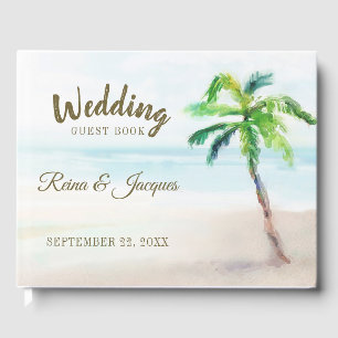 Livro De Visitas Casamento tropical da aguarela da palmeira da