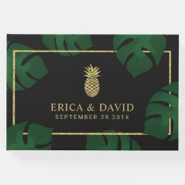 Livro De Visitas Casamento tropical de abacaxi Dourado moderno