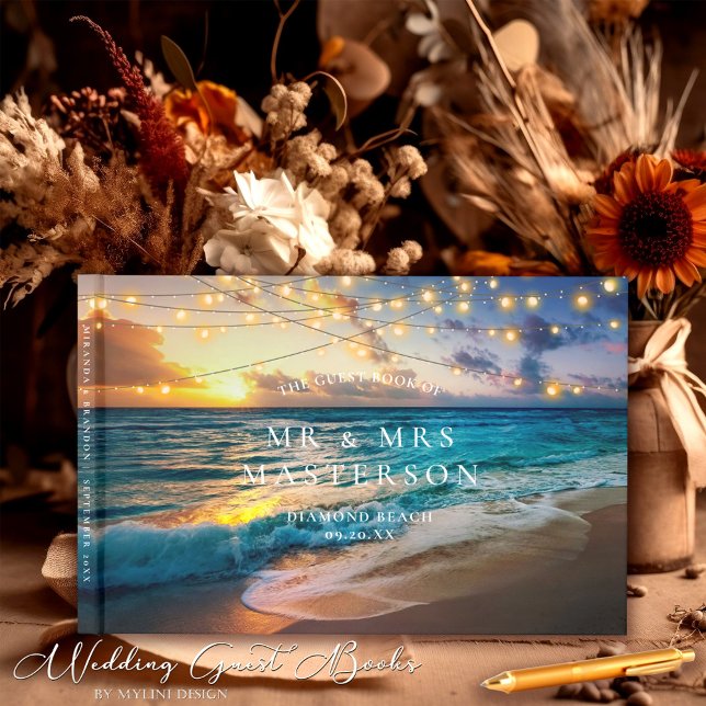 Livro De Visitas Casamento Tropical de Praia Elegante Summer Sunset (Criador carregado)