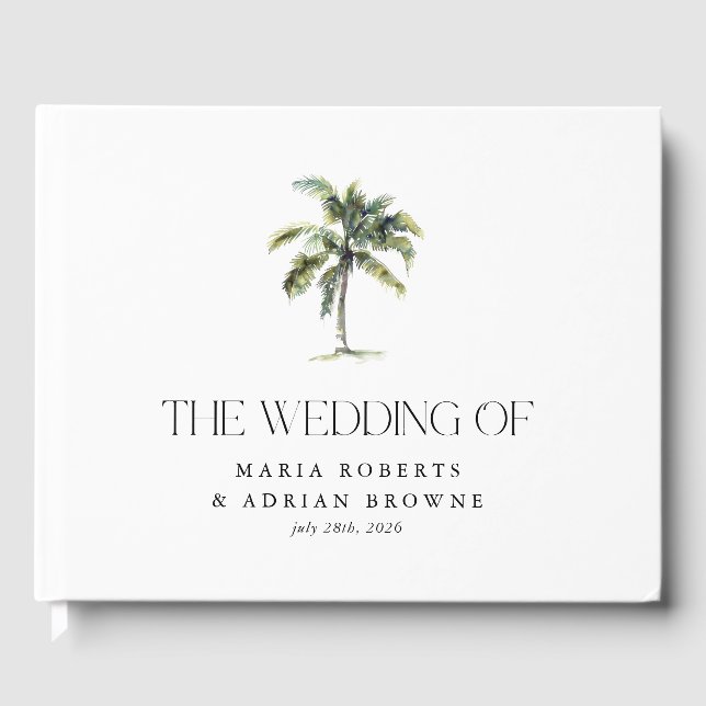 Livro De Visitas Casamento Tropical de Praia Mínima da Árvore Palm (Frente)