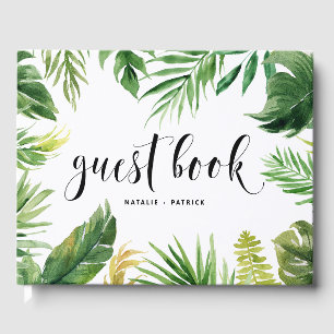 Livro De Visitas Casamento tropical do quadro das folhas da