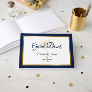 Livro De Visitas Casamento Tropical Elegante Azul Naval Palma Doura