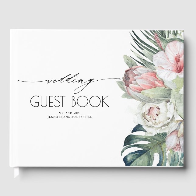 Livro De Visitas Casamento Tropical Floral Beach (Frente)
