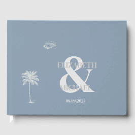 Livro De Visitas Casamento Tropical Minimalista Azul Poeirento