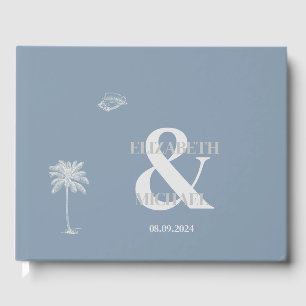 Livro De Visitas Casamento Tropical Minimalista Azul Poeirento