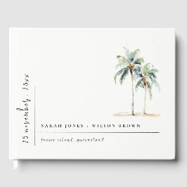 Livro De Visitas Casamento Tropical Mínimo de Palmeiras Aquarelas
