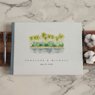 Livro De Visitas Casamento Tropical Palm Beach Watercolor