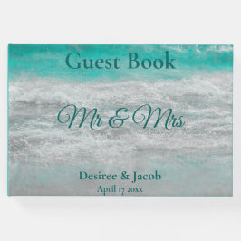 Livro De Visitas Casamento Turquesa Ondas do Oceano Tropical Praia
