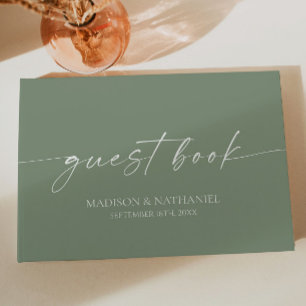 Livro De Visitas Casamento Verde de Sage Moderno Minimalista