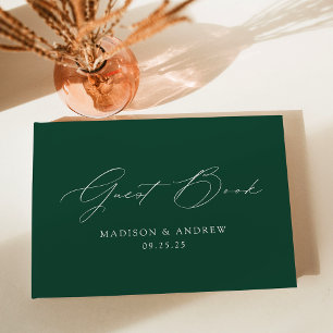 Livro De Visitas Casamento Verde de Script Elegante Moderno