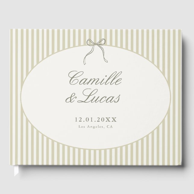 Livro De Visitas Casamento Verde de Stripe Whimsical (Frente)