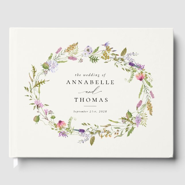 Livro De Visitas Casamento verde do Jardim de Flores Selvagens (Frente)