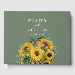Livro De Visitas Casamento Verde dos Florais Sunflower Elegante