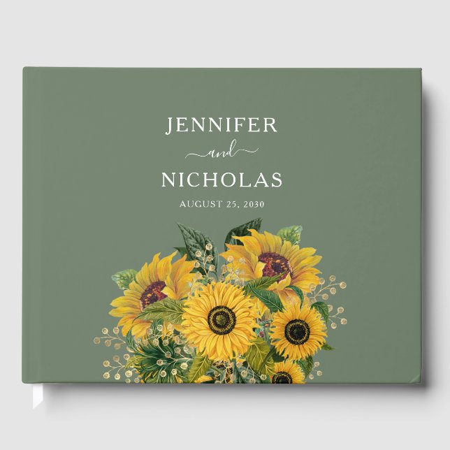 Livro De Visitas Casamento Verde dos Florais Sunflower Elegante (Frente)