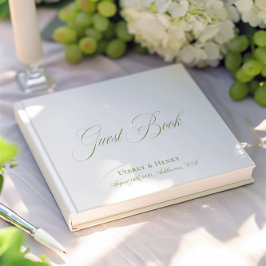 Livro De Visitas Casamento Verde Elegante de Caligrafia Branca e Sa