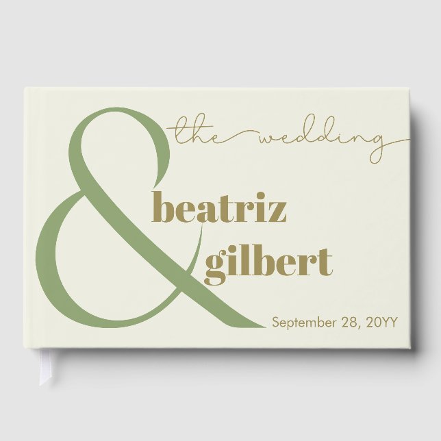 Livro De Visitas Casamento Verde Elegante Moderno e Creme Ampersand (Frente)