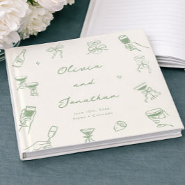 Livro De Visitas Casamento Verde Excêntrico com Desenhos Caprichoso