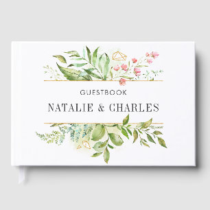 Livro De Visitas Casamento verde floral selvagem da aguarela da