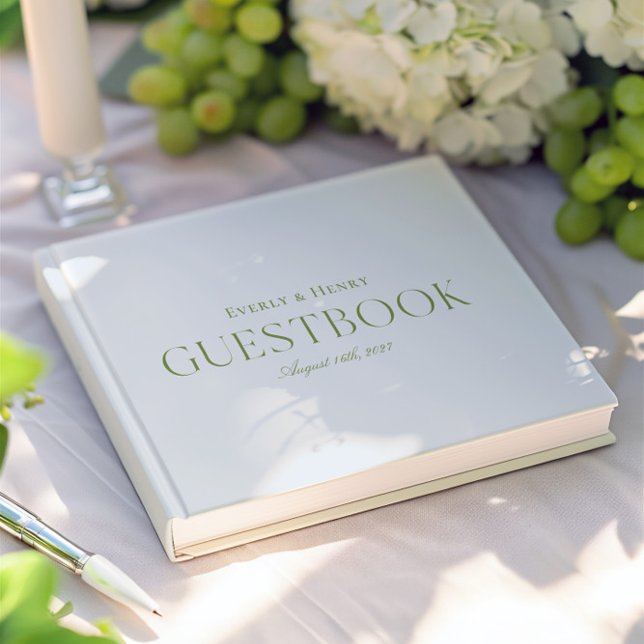 Livro De Visitas Casamento Verde Mínimo Elegante Azul e Sábio (Minimlaist Elegant Light Blue & Sage Green Wedding Guest Book)