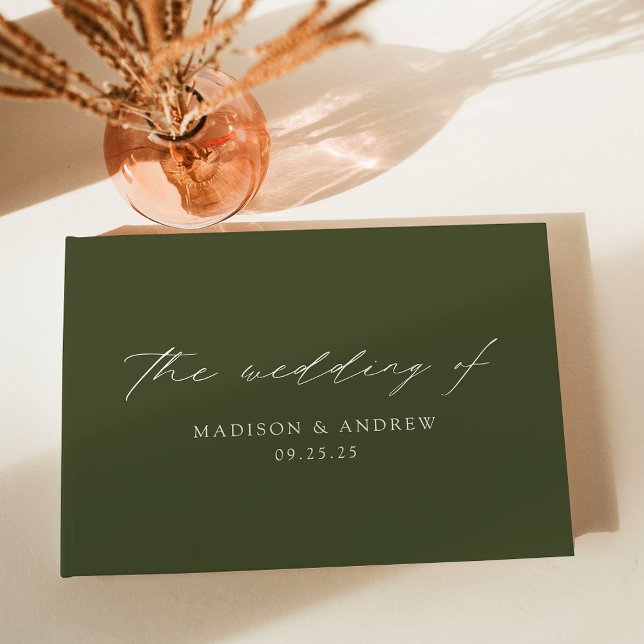 Livro De Visitas Casamento Verde-Oliva com Script Elegante Moderno (Criador carregado)