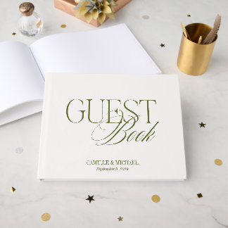 Livro De Visitas Casamento Verde Oliva Monograma Elegante