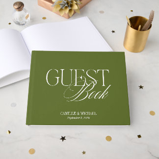 Livro De Visitas Casamento Verde Oliva Monograma Elegante Vermelho