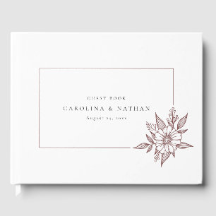 Livro De Visitas Casamento Vermelho De Ferrugem Floral Simples Eleg